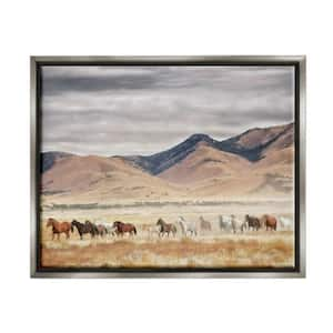 Wild Horses Roaming Across Western Landscape by PH Burchett Floater Frame Animal Wall Art Print 25 in. x 31 in.