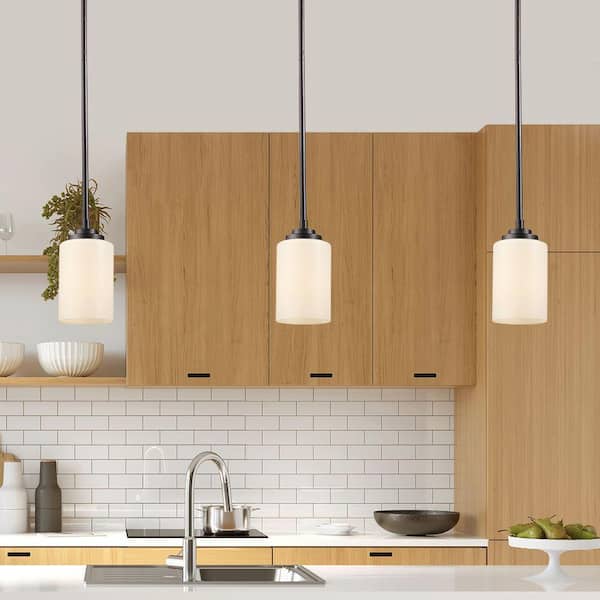 Bel Air Lighting Mod Pod 1-Light Oil Rubbed Bronze Mini Pendant Light Fixture with Frosted Glass Cylinder Shade