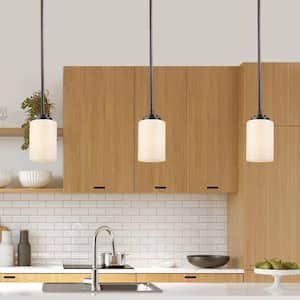 Mod Pod 1-Light Oil Rubbed Bronze Mini Pendant Light Fixture with Frosted Glass Cylinder Shade