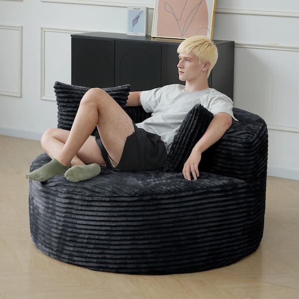 50 in. Black Corduroy Deep Seat Round Single Sofa with Pillow for Living Room, Bedroom Apartment