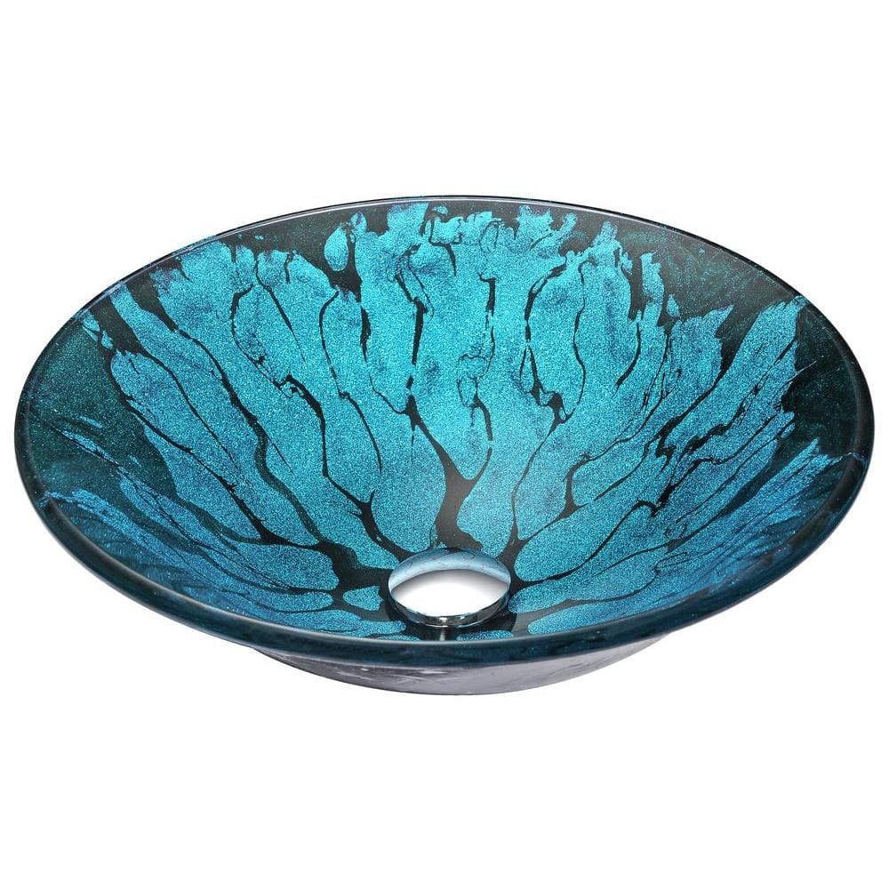 Key Series Deco-Glass Vessel Sink in Lustrous Blue and Black
