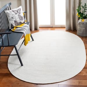 Braided Ivory 4 ft. x 6 ft. Oval Speckled Solid Color Area Rug
