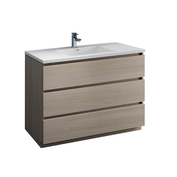 Fresca Lazzaro 48 in. Modern Bathroom Vanity in Gray Wood with Vanity Top in White with White Basin