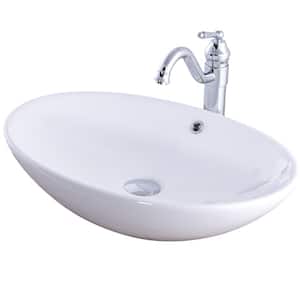 Vessel Sink in White with Faucet in Chrome White