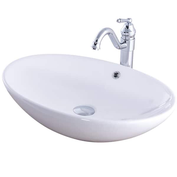 Vessel Sink in White with Faucet in Chrome White
