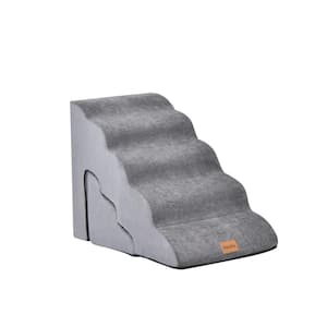 22 in. and 11 in. Foam Pet Stairs Set with 5-Tier and 3-Tier Dog Stairs in Gray