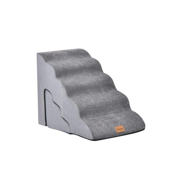 FORCLOVER 22 in. and 11 in. Foam Pet Stairs Set with 5-Tier and 3-Tier Dog Stairs in Gray