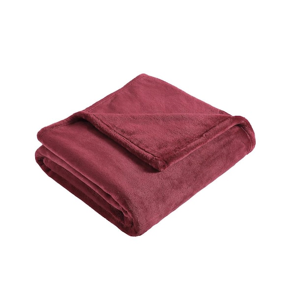 EDDIE BAUER Solid Plush Red Microfiber Throw Blanket USHSHF1238671