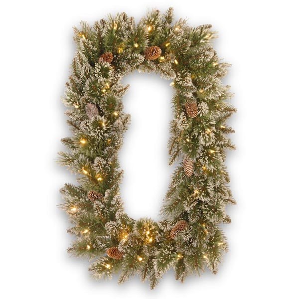 National Tree Company Glittery Bristle Pine 36 in. Artificial Wreath with Battery Operated Warm White LED Lights