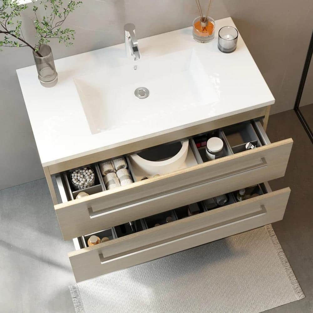 Aria 36" Gray Wall-Mount Single Sink Vanity with Marble Top