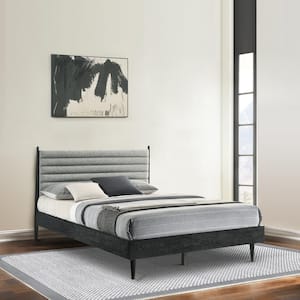 Artemio Black Wood Frame Queen Platform Bed with Upholstered Headboard