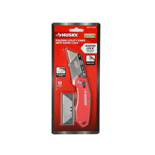 Husky Rapid Lock Utility Knife w/Aluminum and 10 Blades 00054