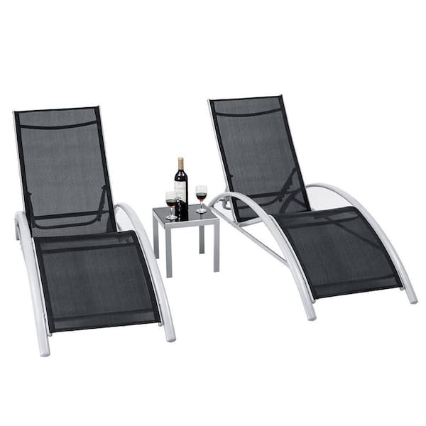 Costway Steel Patio Outdoor Lounge Chairs Reclining Chair Set (3-Piece)