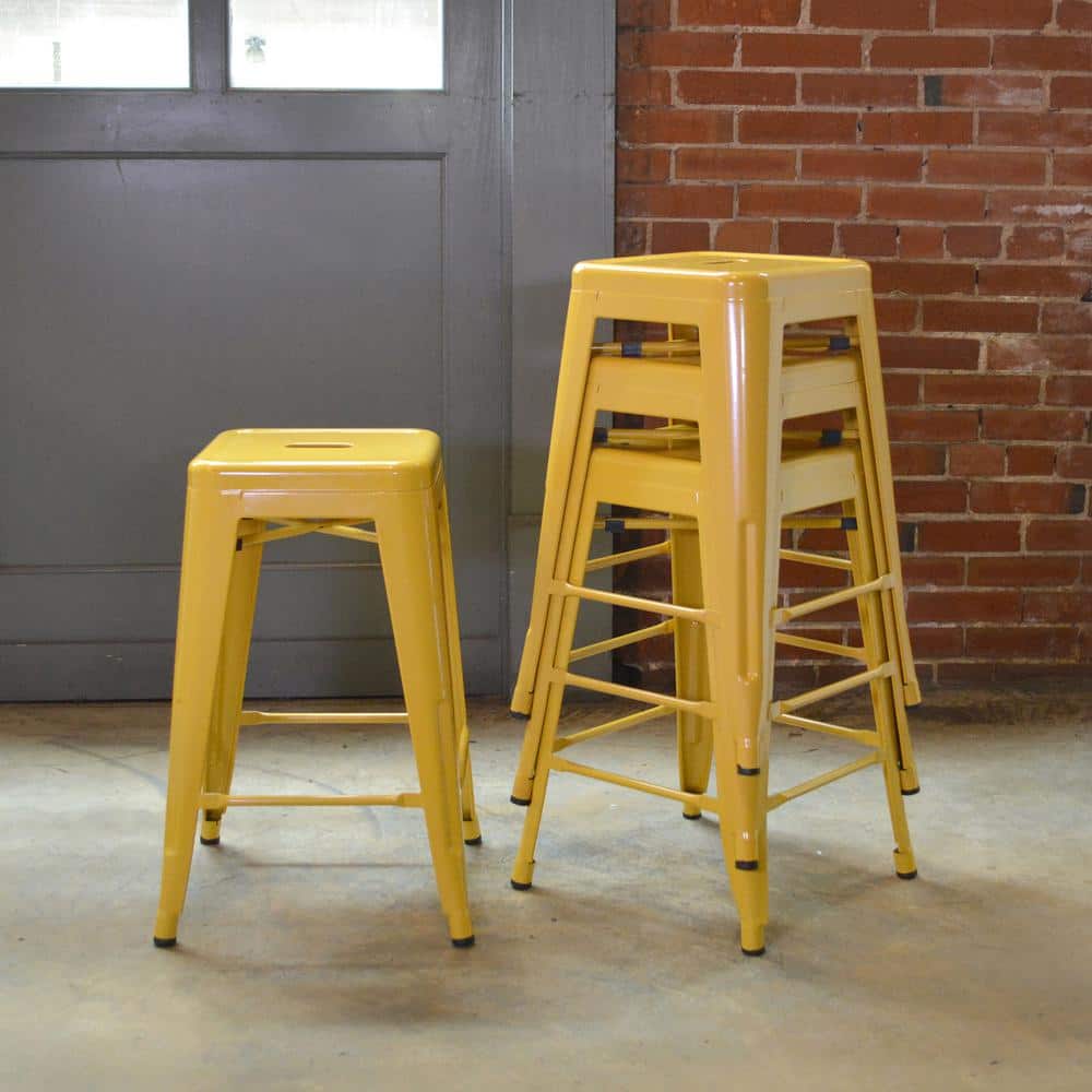 24" Gold Stackable Metal Backless Bar Stools, Set of 4