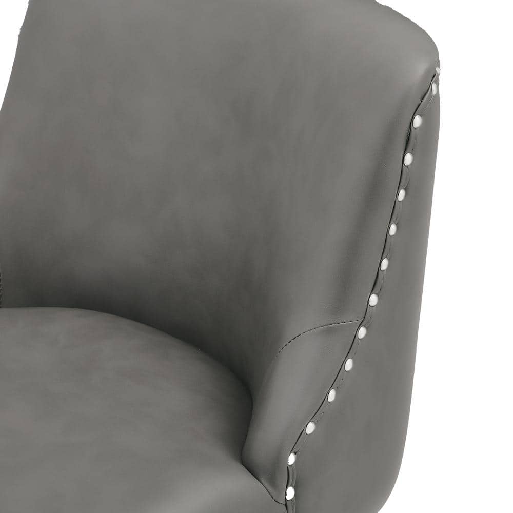 26" Dark Gray Faux Leather Swivel Bar Stools with Wood Legs, Set of 4