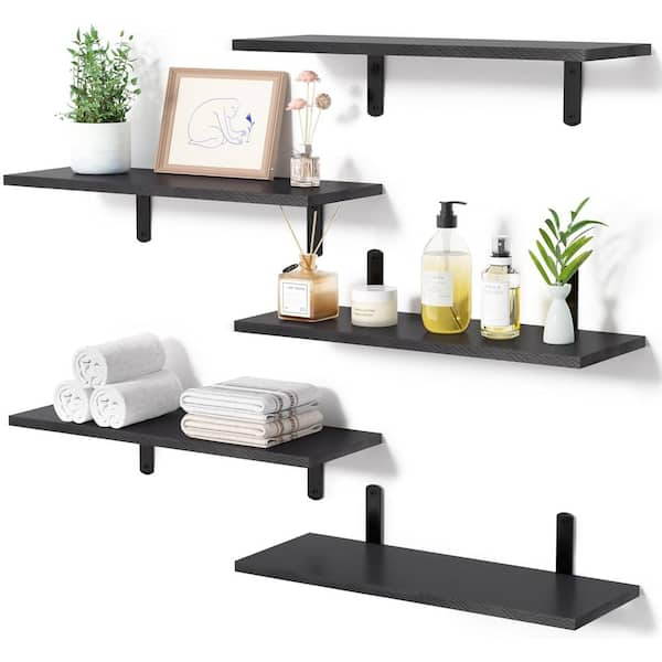 Cubilan 16.5 in. W x 5.9 in. D x 4 in. H Black Wood Decorative Wall Shelf, Floating Shelve Set of 5