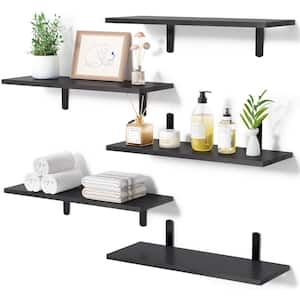 16.5 in. W x 5.9 in. D x 4 in. H Black Wood Decorative Wall Shelf, Floating Shelve Set of 5