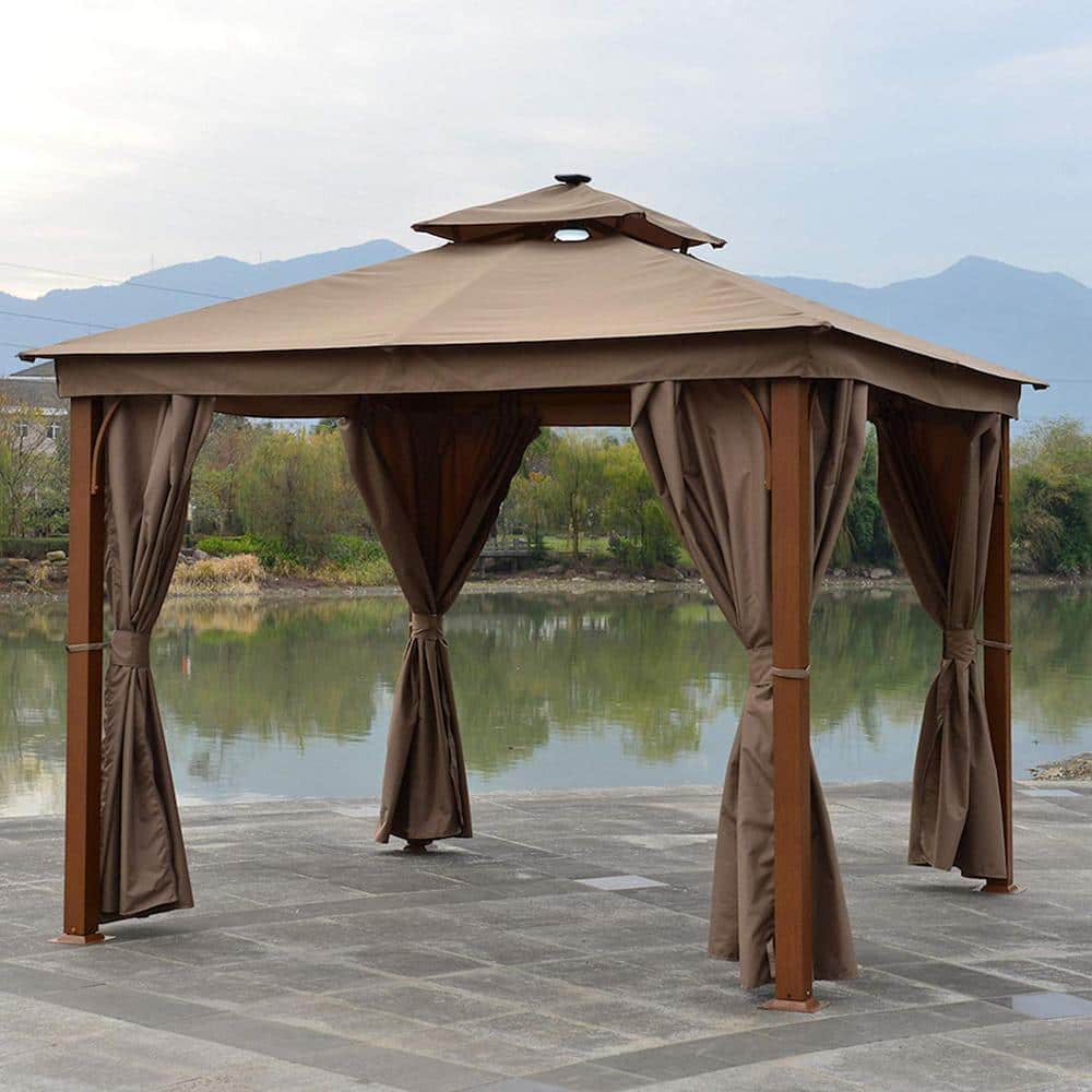 ALEKO 10 ft. x 10 ft. Aluminum Gazebo with Wooden Finish Sand Curtain  GZC10X10W-HD - The Home Depot