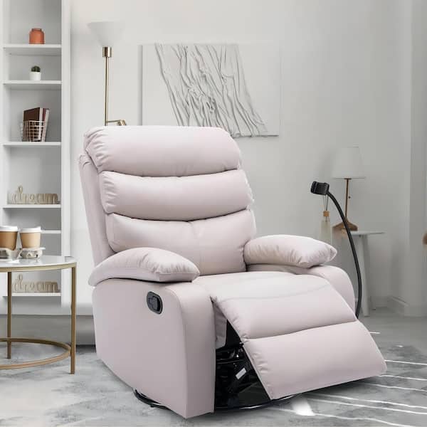 Chizzyseat Everglade 30.2 in. W Technical Leather Upholstered Swivel and Rocking Manual Recliner in White