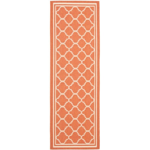 SAFAVIEH Courtyard Terracotta/Bone 2 ft. x 7 ft. Geometric Indoor/Outdoor Patio  Runner Rug