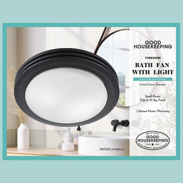 Yorkshire Decorative 80 CFM Bathroom Ventilation Exhaust Fan with Lighting in Matte Black Yorkshire Decorative 80 CFM Bathroom Ventilation Exhaust Fan with Lighting in Matte Black