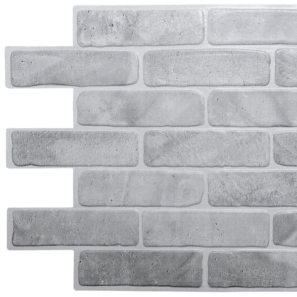 Dundee Deco 3D Falkirk Retro 1/100 in. x 40 in. x 19 in. Vintage Grey Faux Brick PVC Decorative Wall Paneling (5-Pack)
