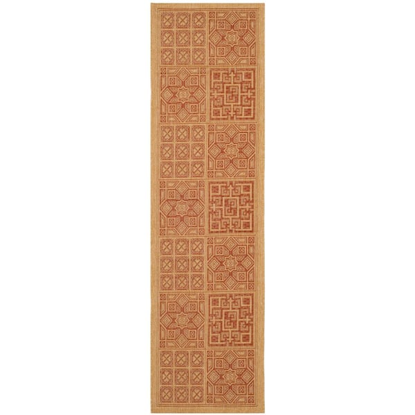 Safavieh Courtyard Natural/Brick 2 ft. x 10 ft. Geometric Indoor/Outdoor Runner Rug