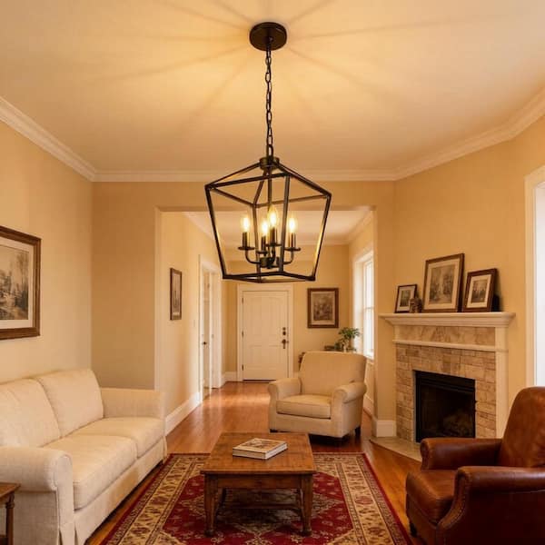 chandelier シェルフ Emeritpro 4-Light Black Cage Chandelier Pendant Light with Iron
