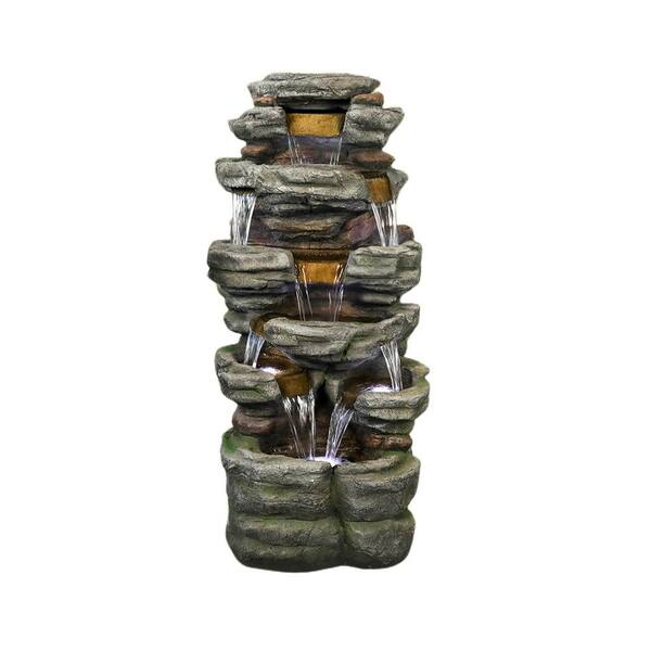 Willit 47 in. Tall Indoor/Outdoor Water Fountain Waterfall Simulated Rock with LED