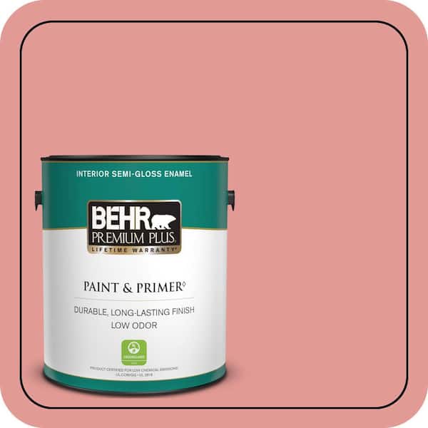 BEHR PREMIUM PLUS 1 gal. #M160-4A Sunset Pink Semi-Gloss Enamel Low Odor Interior Paint & Primer