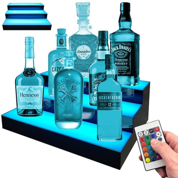 6 in. H x 16 in. W 7-Bottle LED Lighted Liquor Bottle Shelf with Remote, Bottle Stand Multi-Color Lighting Modes for Bar