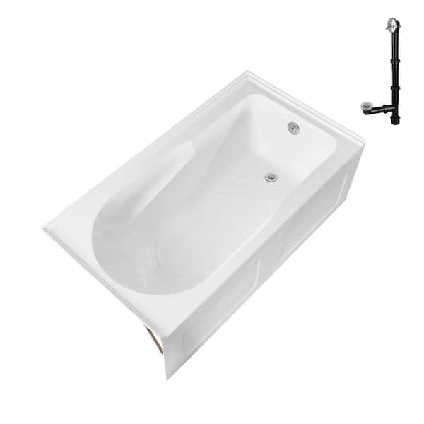 Streamline GA-311-24-CH 60 in. x 32 in. Soaking Acrylic Alcove Bathtub in Glossy White, with Right-Hand Drain in Polished Chrome