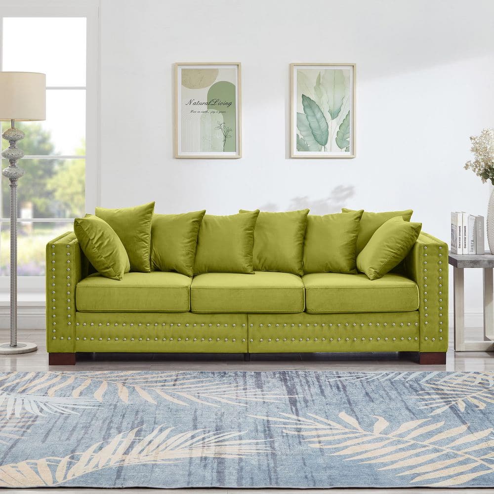 84.5 in. Green Velvet Rectangle Sofa with Storage, 3-Seater Couch with Silver Nailhead Trim and Square Arms price history on PriceWatchPro