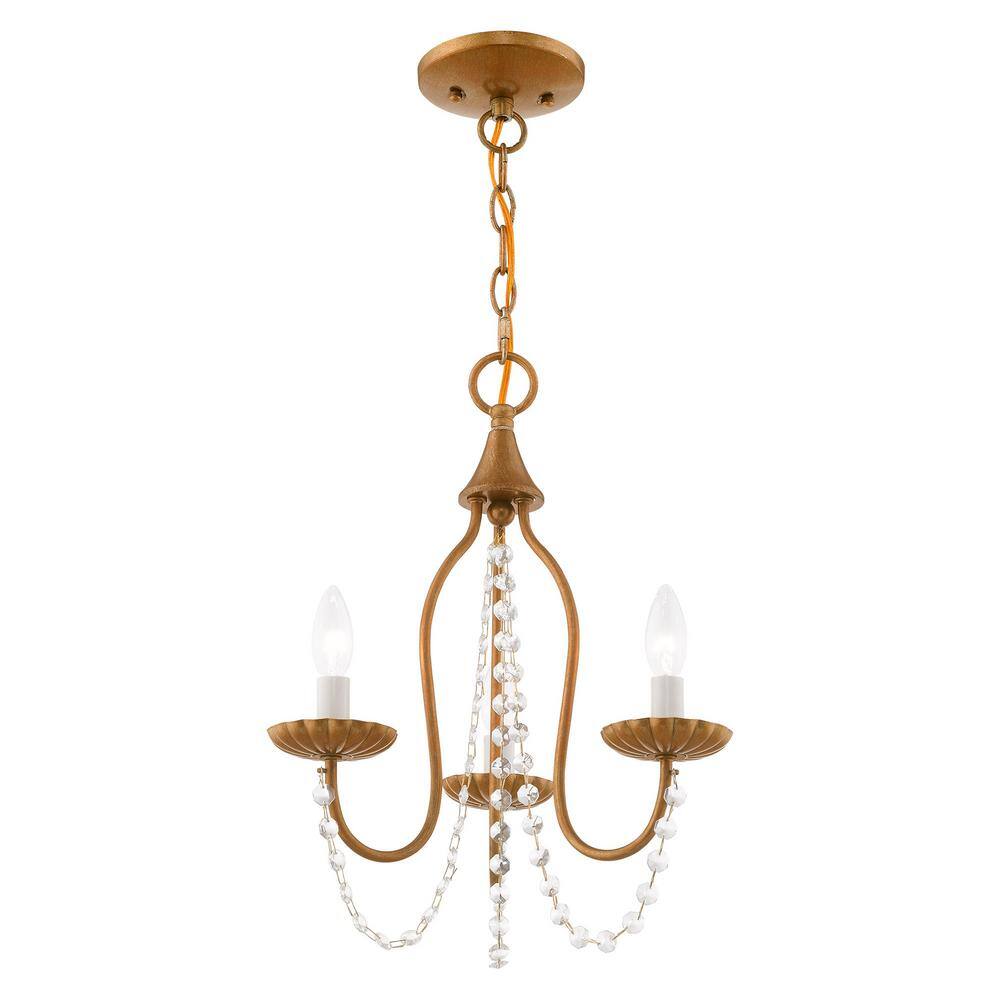 Antique Gold Leaf Mini Crystal Chandelier with 3 Lights