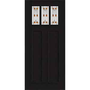 Regency 36 in. x 80 in. Universal Handing 3Lite Amberton Decorative Glass Onyx Fir Grain Fiberglass Front Door Slab