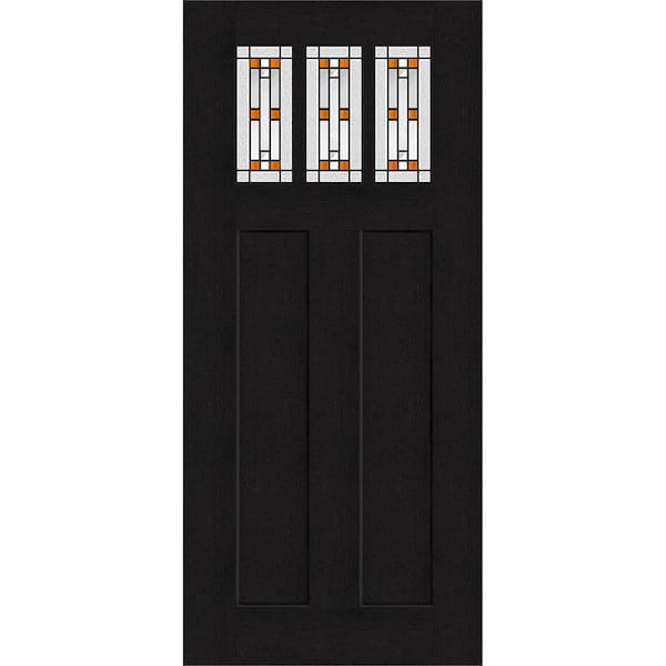 Steves & Sons Regency 36 in. x 80 in. Universal Handing 3Lite Amberton Decorative Glass Onyx Fir Grain Fiberglass Front Door Slab