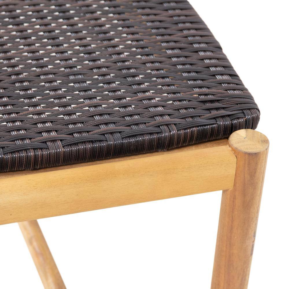 Teak Brown Acacia Wood & Woven Wicker Outdoor Bench