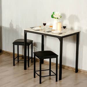 3-Piece Counter Height Dining Set Faux Marble Table with soft cushion