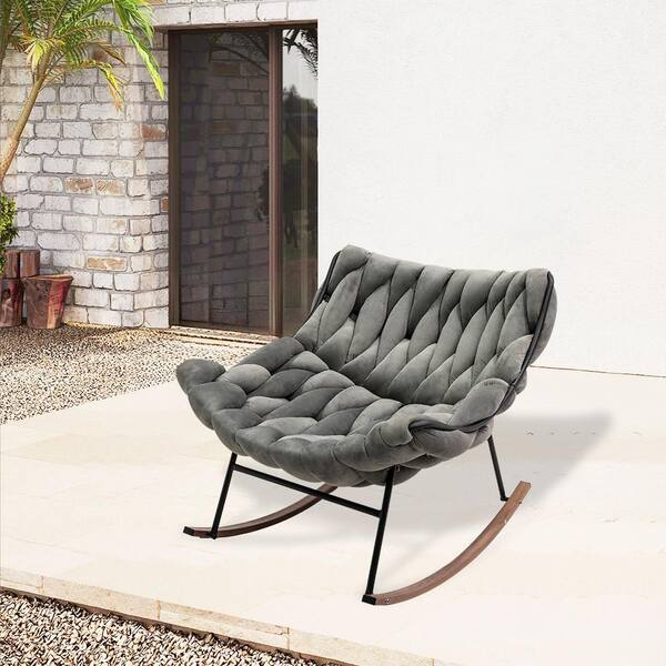 Qualz MH ROCKING CHAIR ブラック WELLFOR Metal Outdoor Rocking Chair Folding Chair in Black