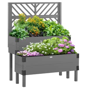 55 in. x 42.5 in. Raised Garden Bed with Trellis, 2 Tier Wooden Elevated Planter Box with Legs and Metal Corners