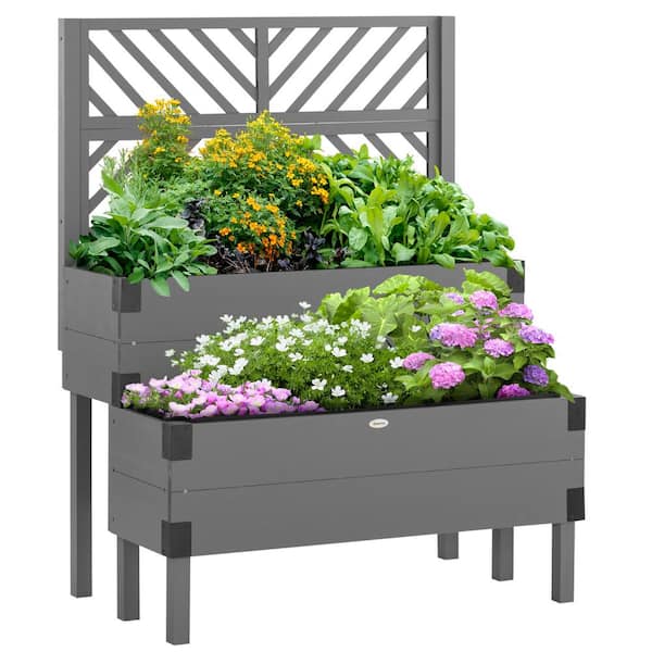 ToolCat 55 in. x 42.5 in. Raised Garden Bed with Trellis, 2 Tier Wooden Elevated Planter Box with Legs and Metal Corners