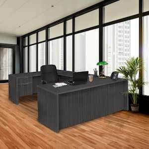 Legacy 71 in x 35 in. Ash Grey U Desk with Double Pedestal and 47 in. Bridge