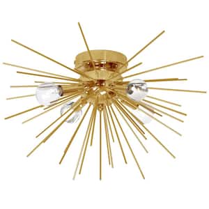 Vega 11 in. H 4-Light Aged Brass Flush Mount with No Shades