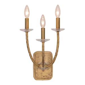Atella 3-Light Ashen Gold Wall Sconce with Faceted Crystal Accents
