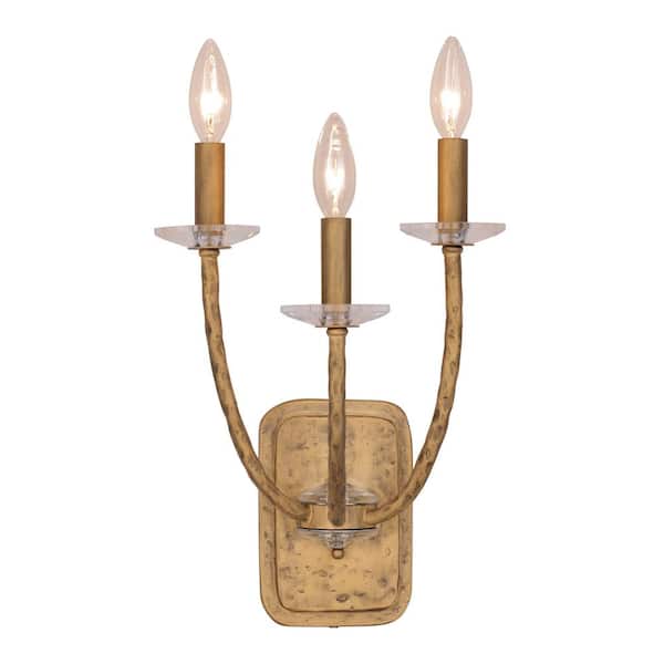 Minka Lavery Atella 3-Light Ashen Gold Wall Sconce with Faceted Crystal Accents