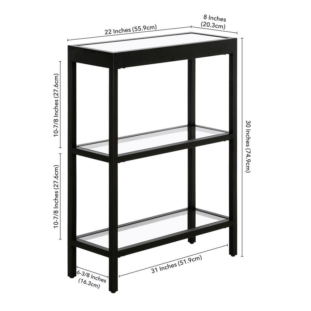 Sleek Blackened Bronze and Tempered Glass Console Table with Storage