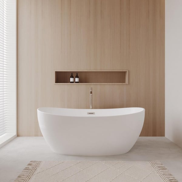 Rebecca 60 in. Acrylic Flatbottom Non-Whirlpool Bathtub in White with Brushed Nickel Trim and Faucet