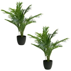 2- PACK 24 in. Artificial Palm Tree in a Small Black Planter
