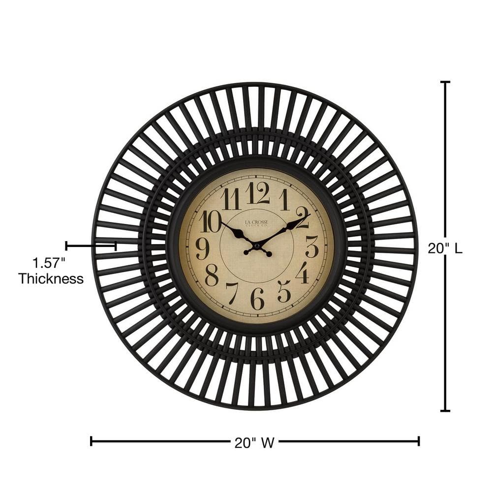 Covington 20-Inch Black Plastic Round Quartz Wall Clock
