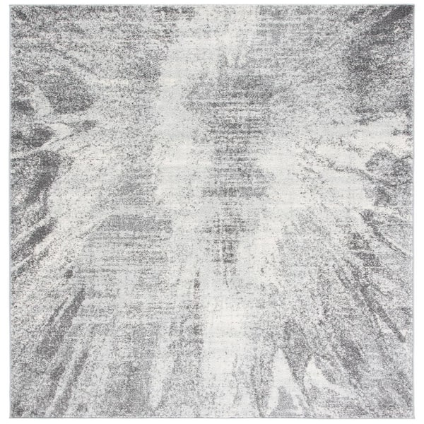 Tulum Ivory/Gray Doormat 3 ft. x 3 ft. Square Sunburst Rustic Area Rug